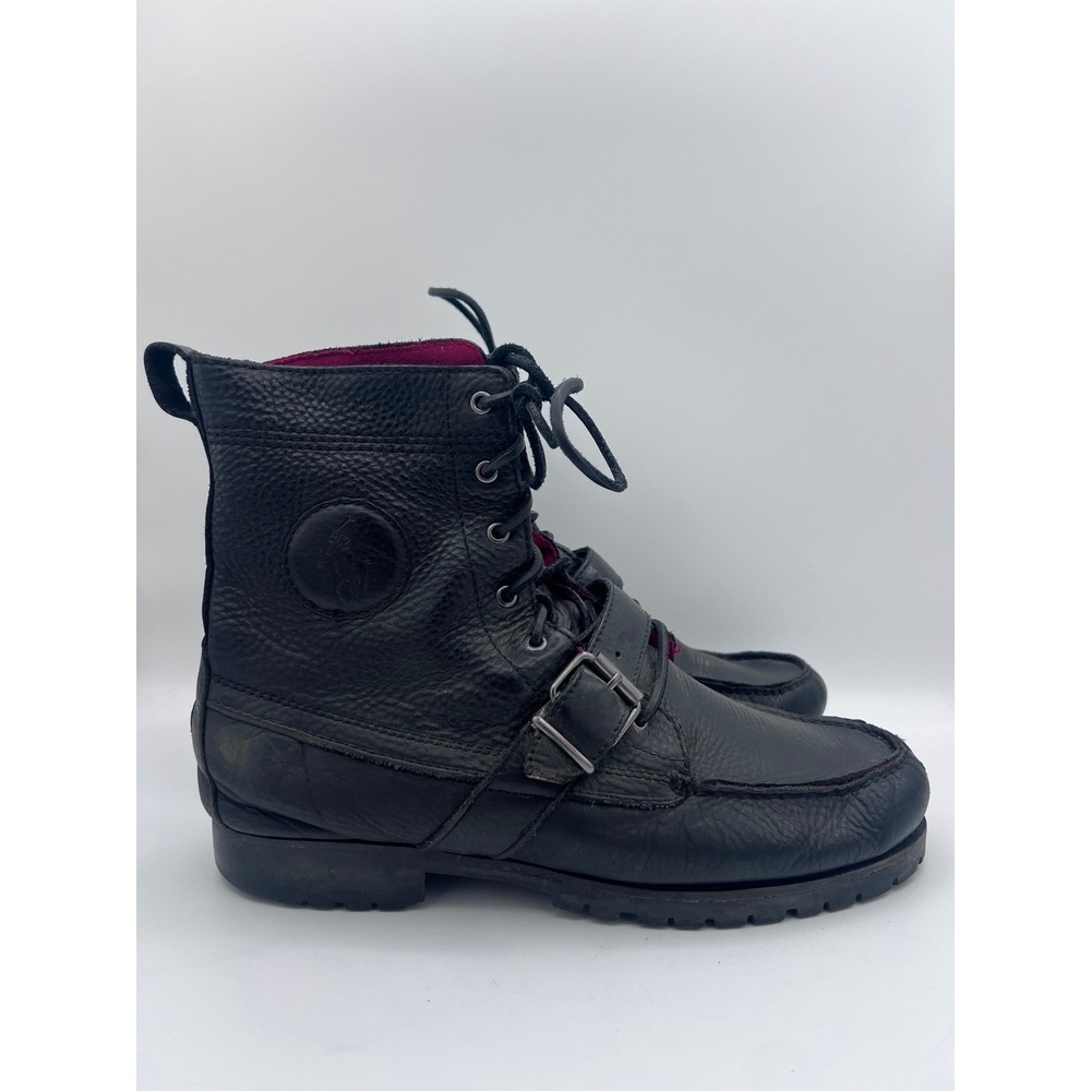 Polo Ralph Lauren Ranger Black Pebbled Leather Moc Toe Buckle Boots Mens 11 D